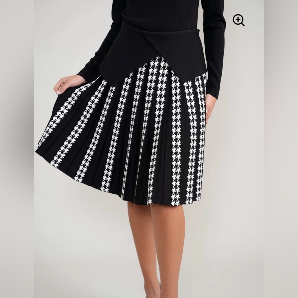 NWT Aleeza Paris Houndstooth Pleated Skater Skirt (read description)